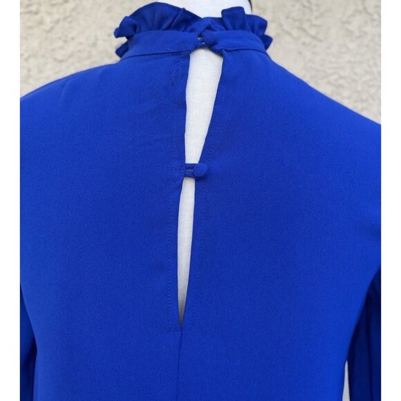 Code X Mode Women’s Blue Ruffle High Neck Top Size XS Polyester NWOT - Picture 7 of 12